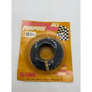 Vintage CAROL Cable 10 Gauge Black Wire 10 ft Auto Marine Hot Rod Old Stock